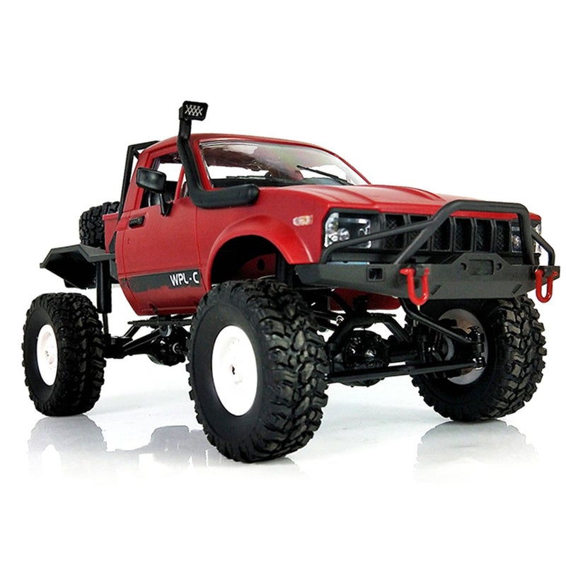 YIKESHU RC Truck Remote Control Rock Crawler Off-Road Racing Vehicles 1:16 2.4G 2CH 4WD Offroad RC Crawler Kids Toy Climb Semi Truck RTR Trailer LED Lights Red (WPL-C14) - Image 1